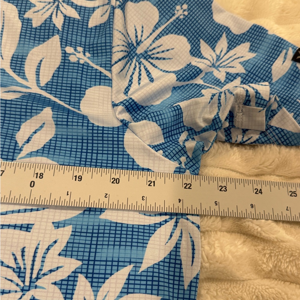 Yatta Men's Blue & White Golf Shirt HAWAIIAN TROPICAL FLORAL POLO Shirt Large - Picture 7 of 8